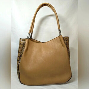 Alfani Bangle tote Camel brown, snake pattern sides